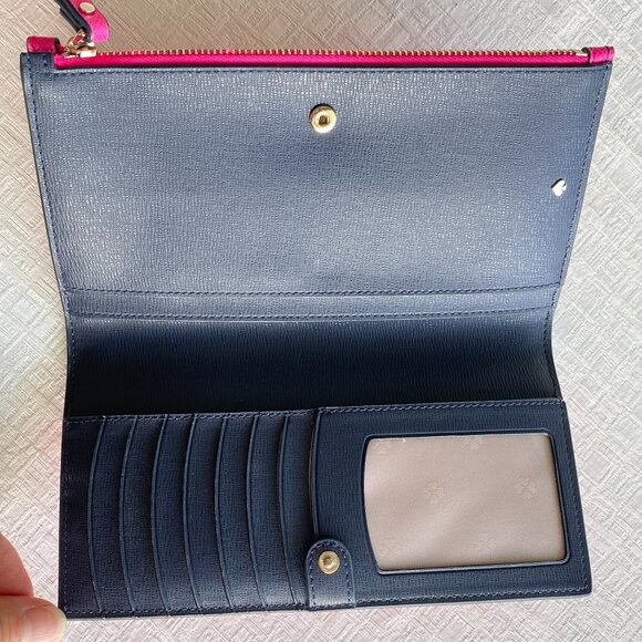 Kate Spade Shocking Pink & Navy Leather Wallet Wristlet - Picture 5 of 11